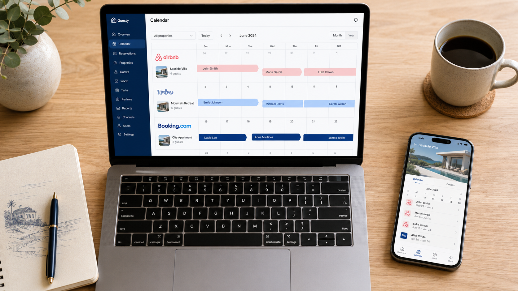 Best channel manager for Airbnb hosts in 2026 — multi-channel calendar sync on laptop