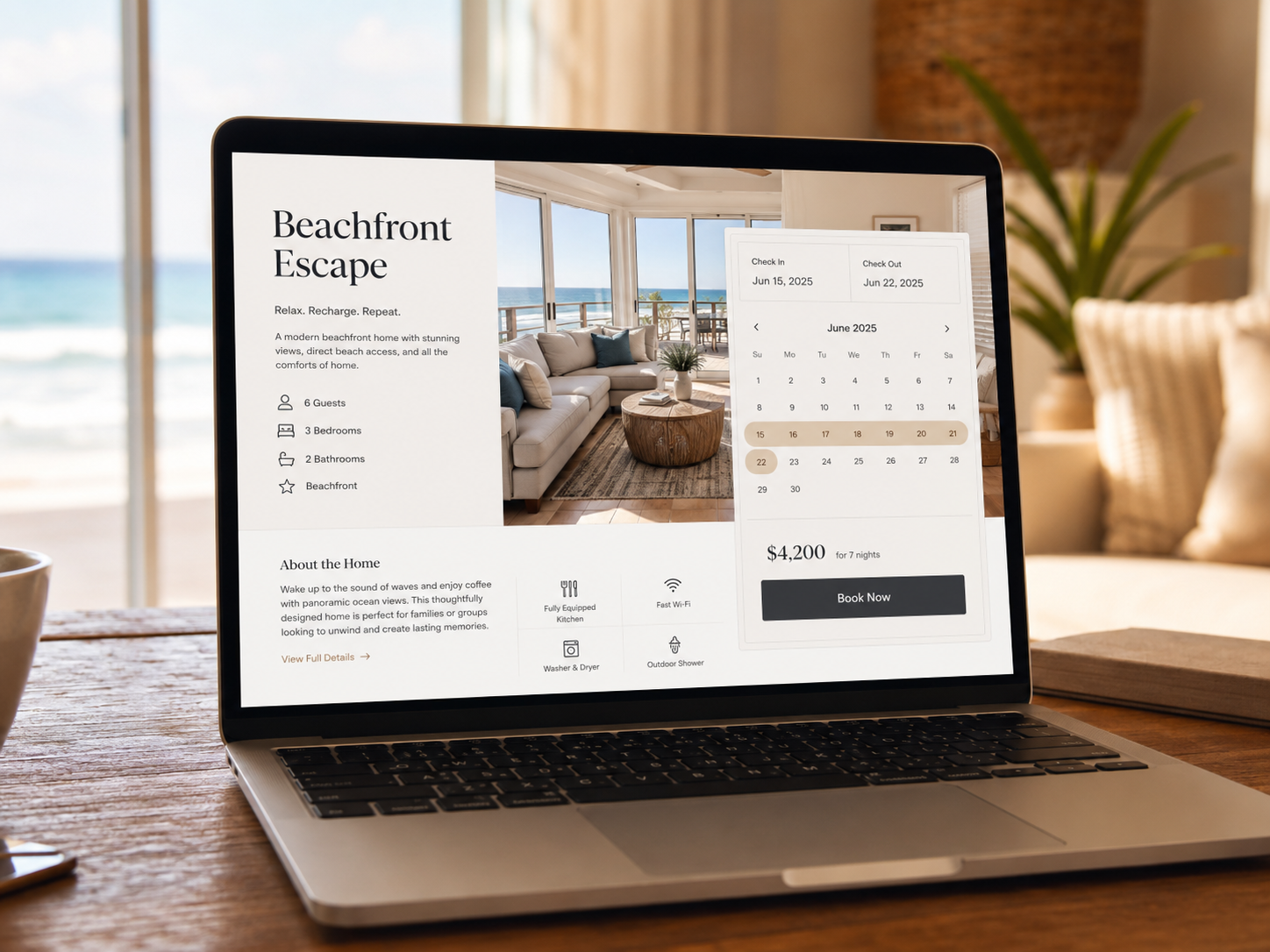 Vacation rental host using direct booking software to manage reservations on a laptop