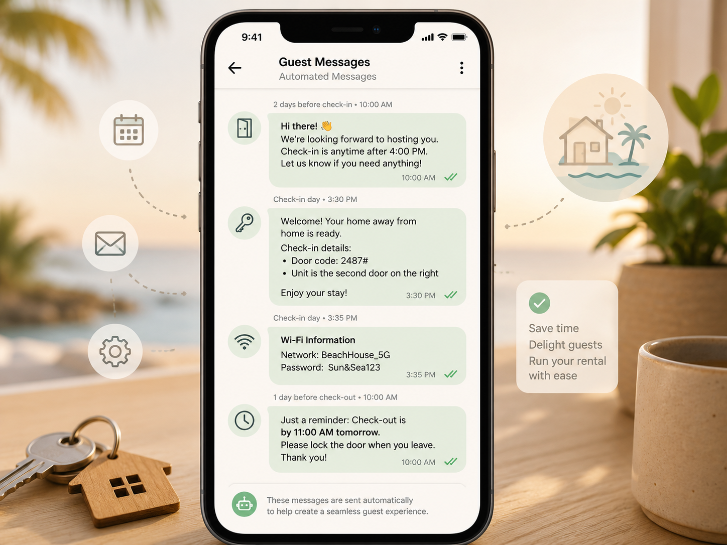 Guest communication software dashboard showing automated messaging for vacation rental hosts