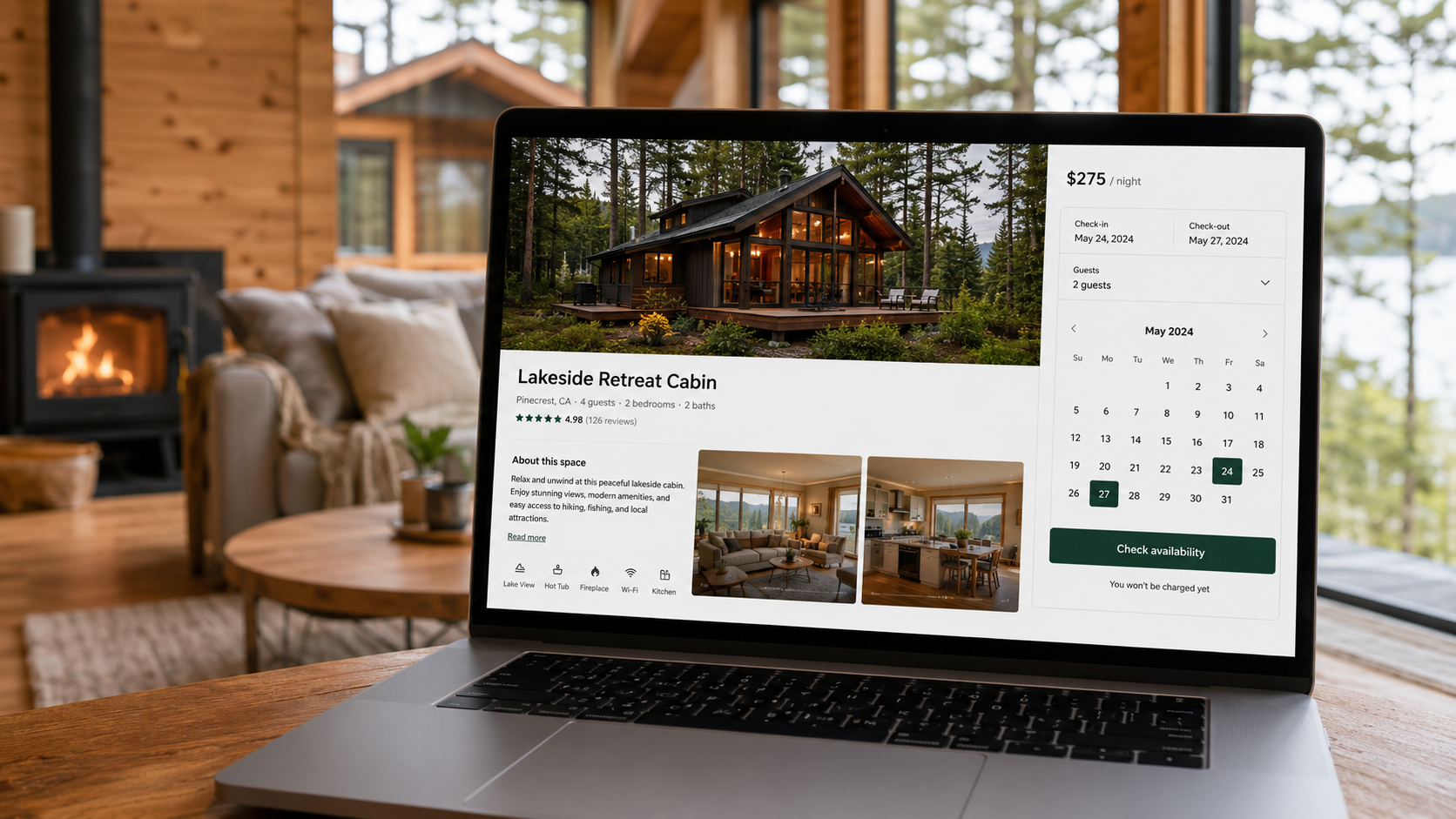 Lodgify review 2026 — vacation rental website builder and PMS on a laptop screen